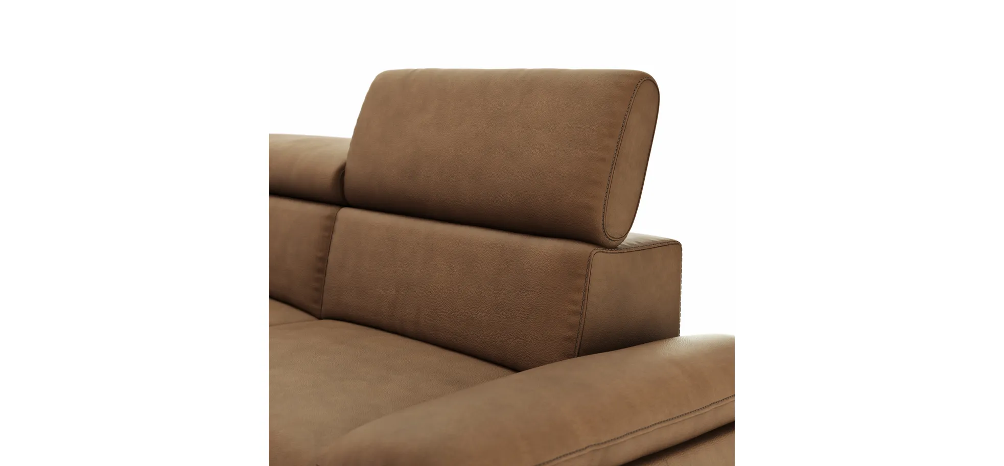 Ecksofa Felipa - Longchair links mit 2,5-Sitzer inkl. Armlehne verstellbar und Rückenlehne/Sitztiefe verstellbar (motorisch), Leder, Cognac