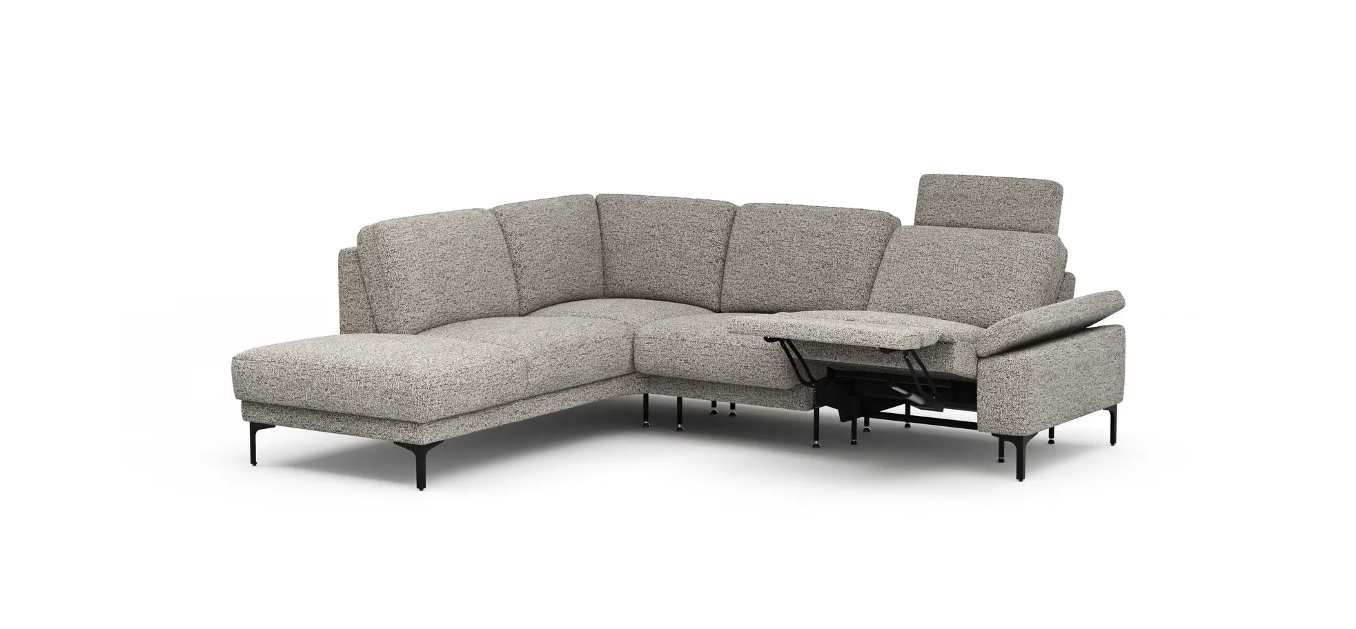 Ecksofa Matero - Ecke mit 2-Sitzer rechts inkl. Relaxfunktion motorisch und Sitzvorzug, Stoff, Graubeige