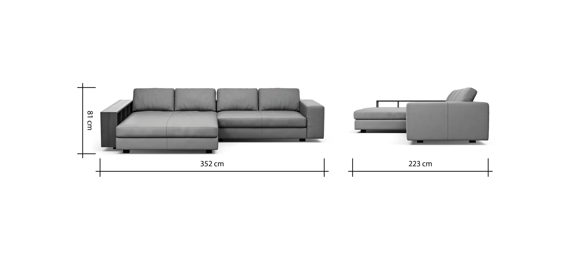 Ecksofa Aprino 1 - Longchair links mit 2,5-Sitzer, Leder, Grau