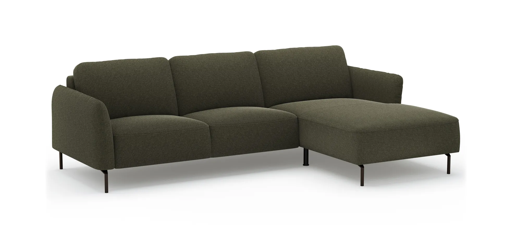 Ecksofa Leona - 3-Sitzer mit Longchair rechts, Stoff, Braungrün
