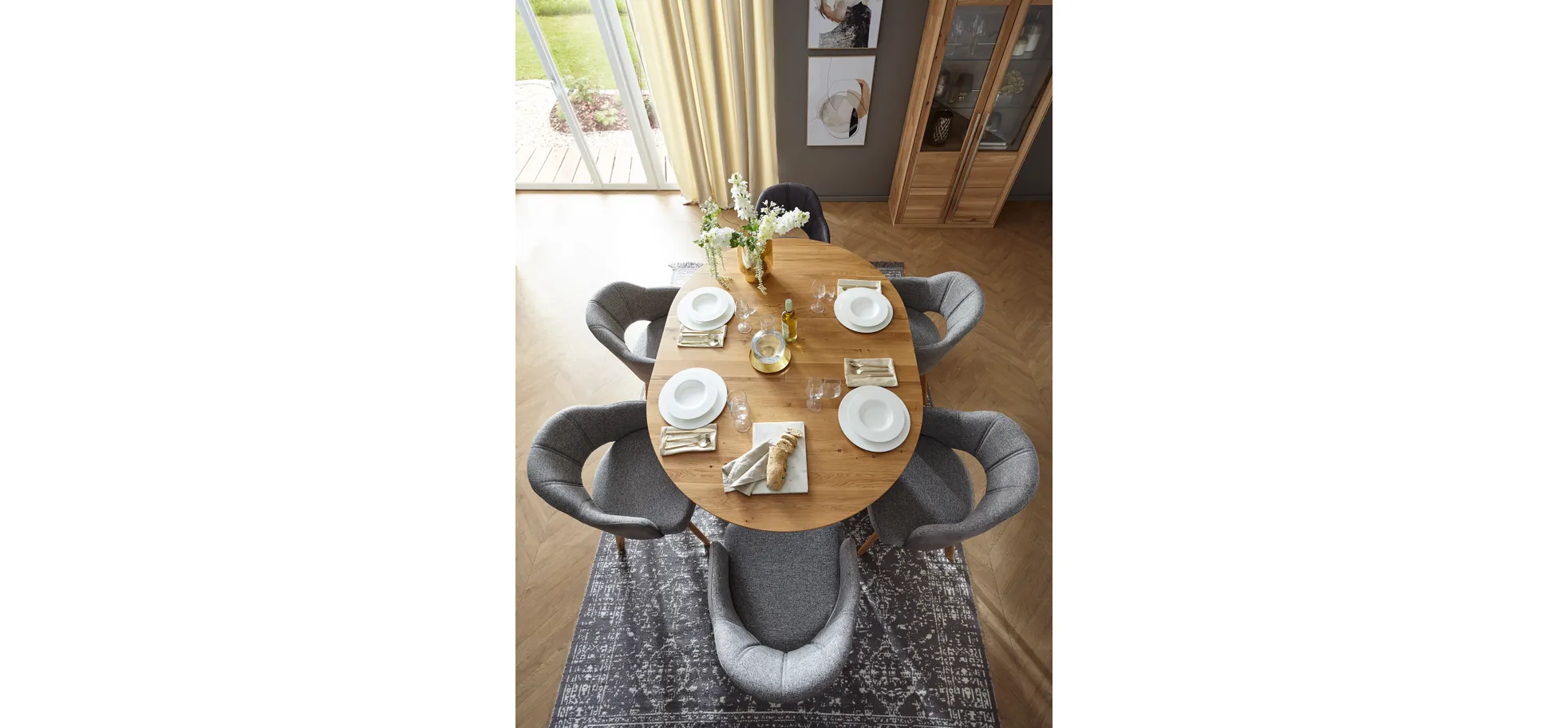 Esstisch 5000 - D ca. 130 cm, ausziehbar, Wildeiche Massiv