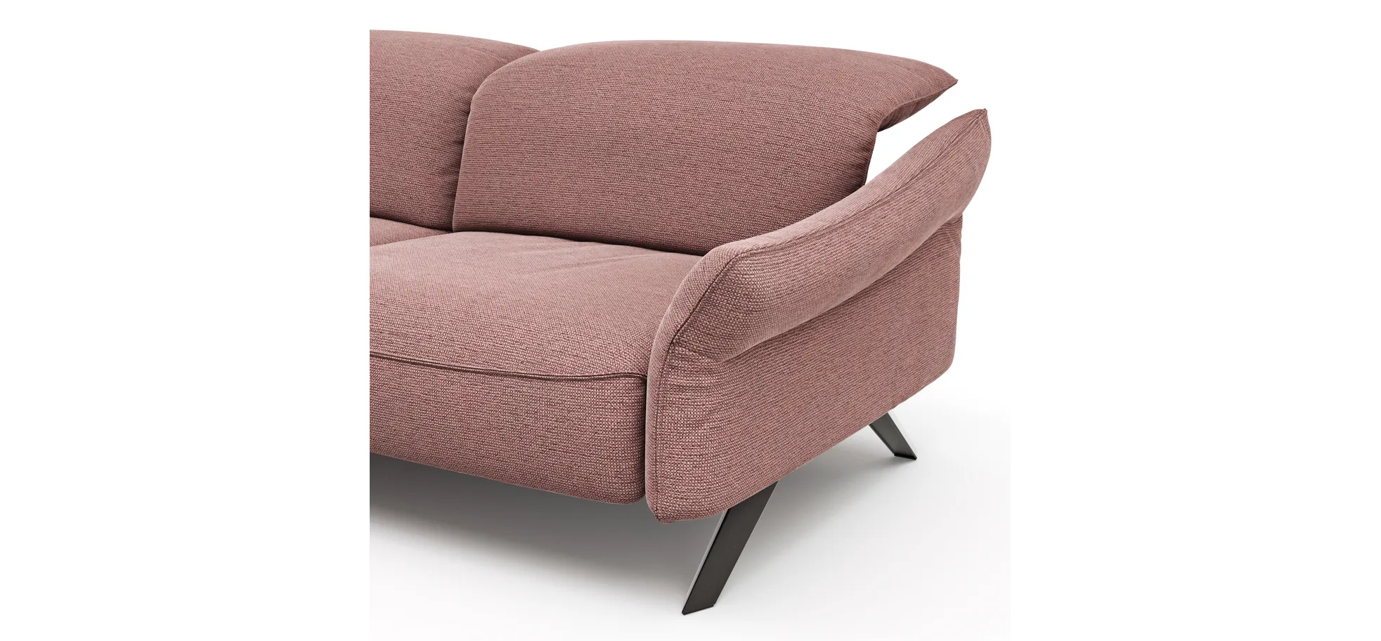 Ecksofa Bormio - Longchair links mit 3-Sitzer, Kopfteilverstellung, Stoff, Pfirsich