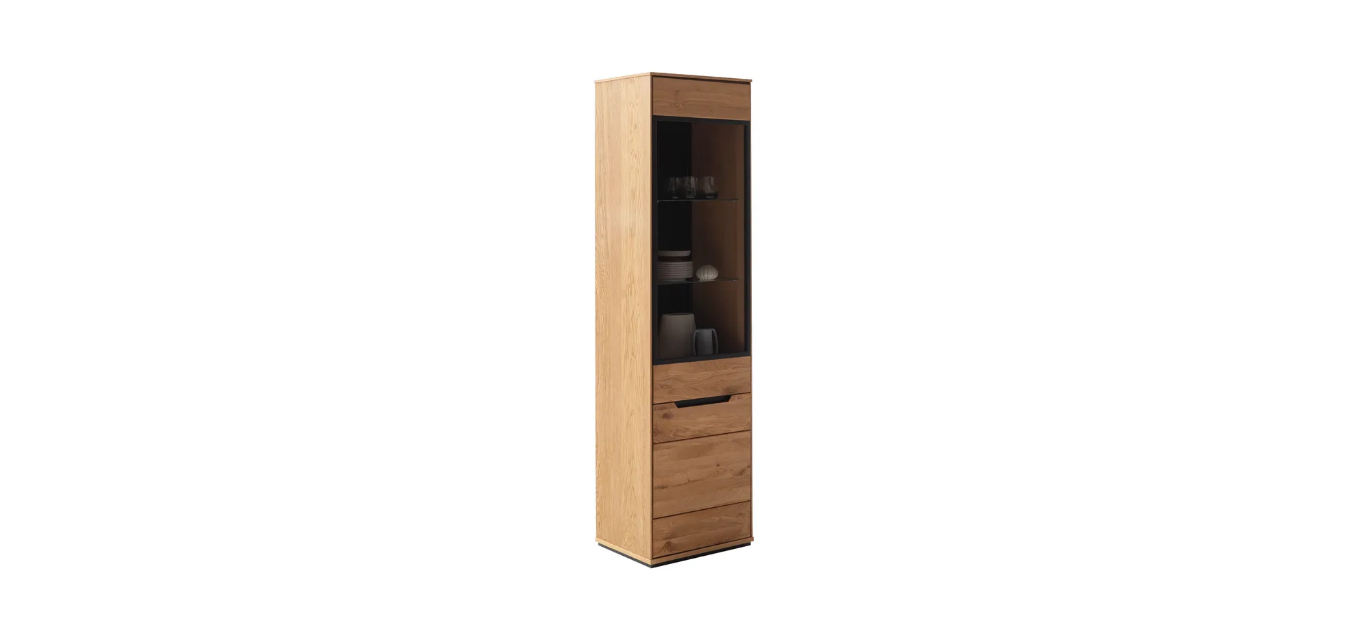 Vitrine - B ca. 53 cm, Eiche Furnier geölt, Wildeiche massiv geölt
