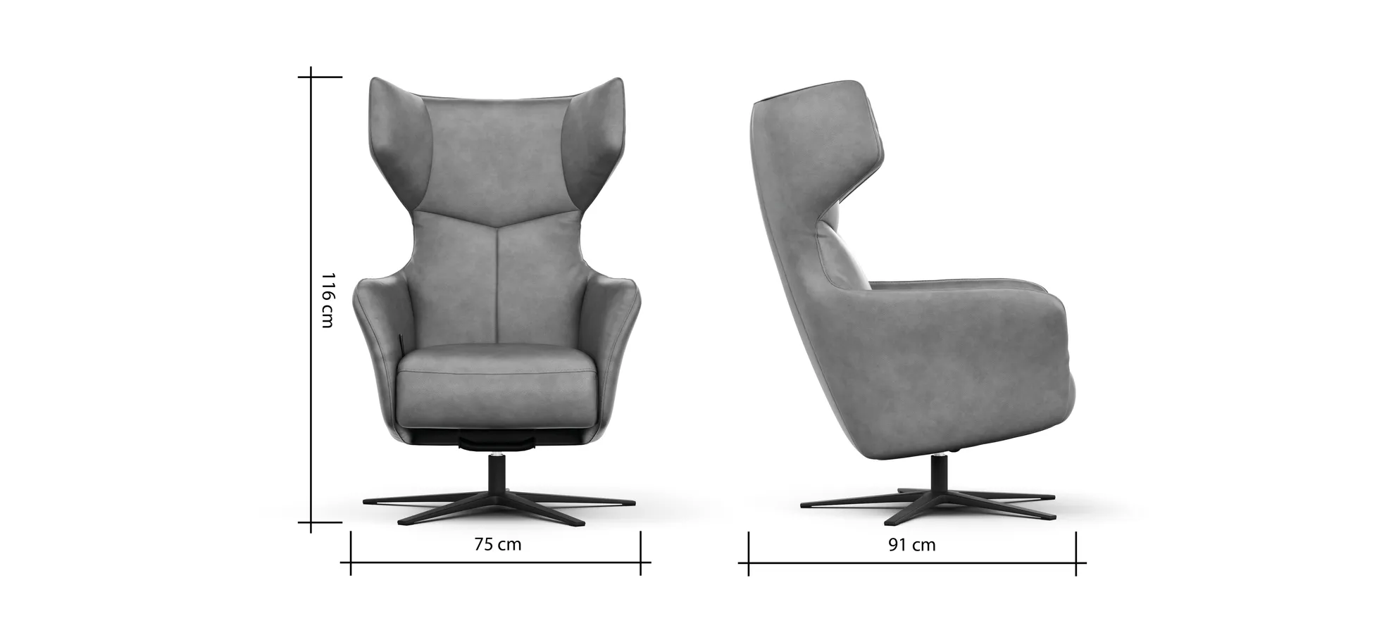 Sessel Noto Relax II - Rückenlehne verstellbar, Leder, Eisengrau