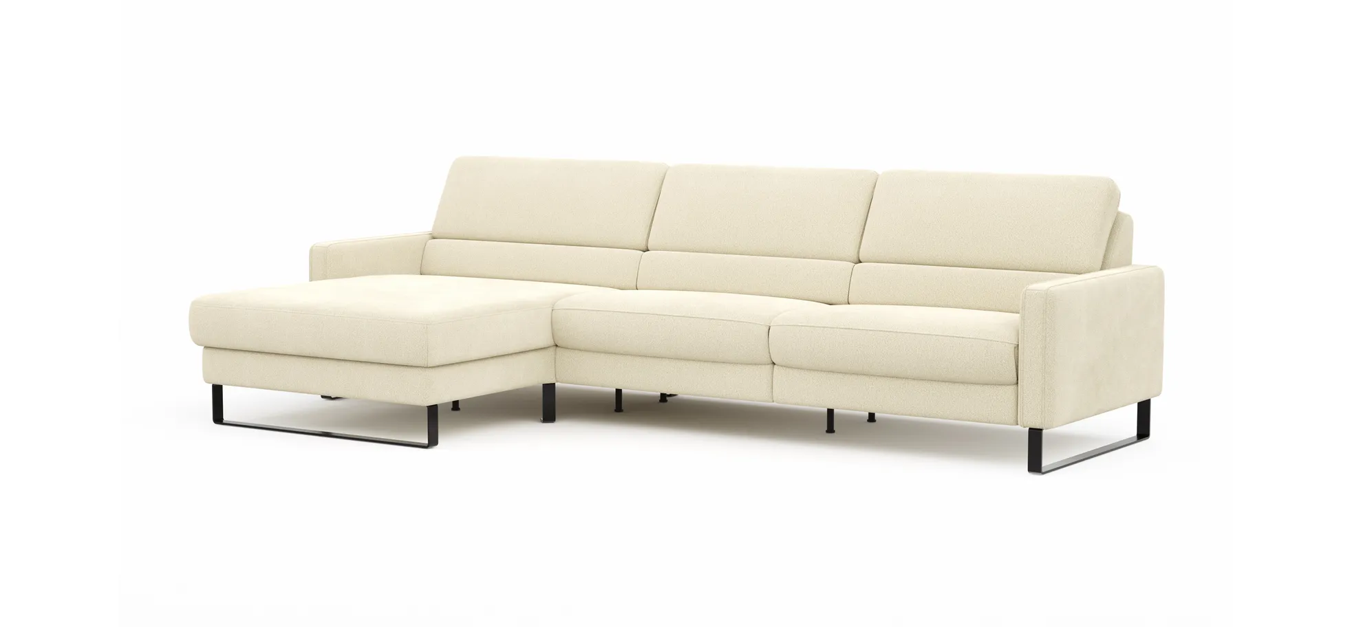 Ecksofa Valera - Longchair mit 3-Sitzer rechts inkl. Rückenlehne verstellbar, Stoff, Natur