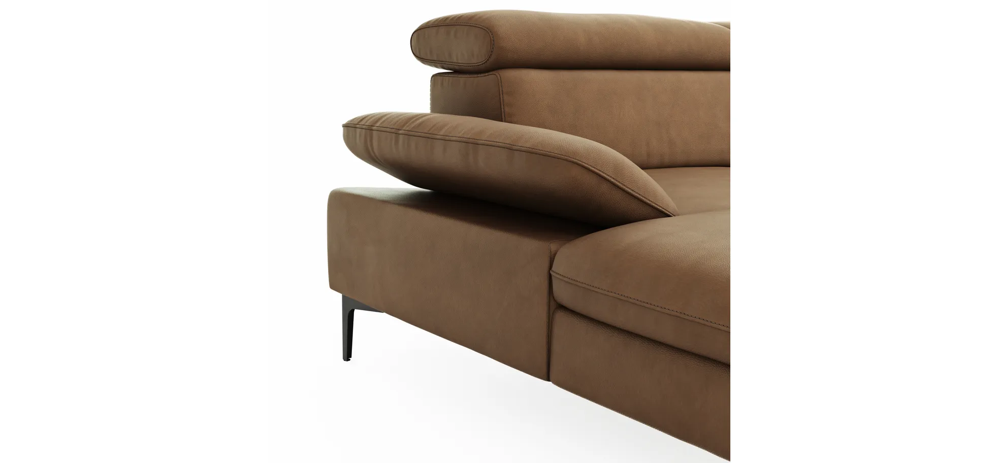 Ecksofa Felipa - Longchair links mit 2,5-Sitzer inkl. Armlehne verstellbar und Rückenlehne/Sitztiefe verstellbar (motorisch), Leder, Cognac
