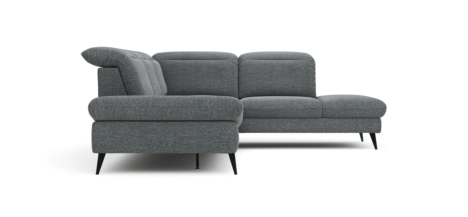 Ecksofa Alegria - 2,5-Sitzer mit Ecke rechts inkl. Kopfteil/ Armlehne/ Sitztiefe verstellbar, Stoff, Graublau