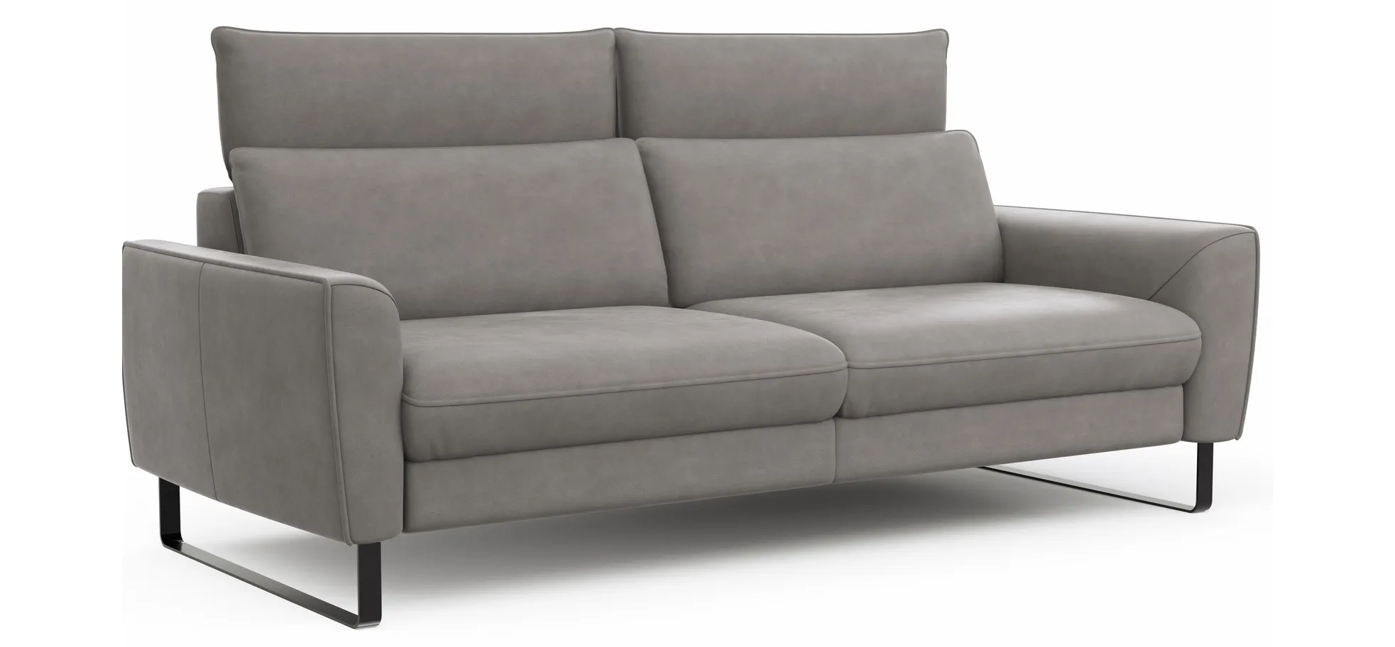 Sofa Avela - 3-Sitzer inkl. Kopfteil verstellbar, Leder, Steingrau