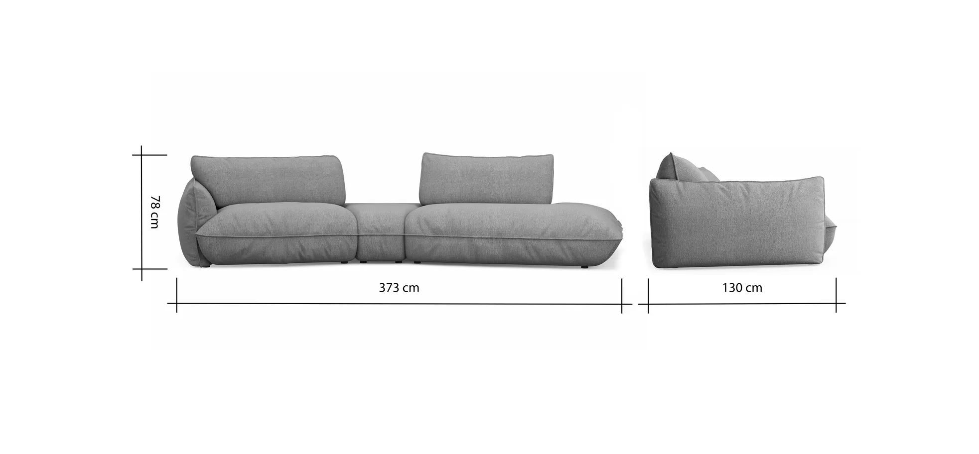 Trapezsofa Fluffy - 2-Sitzer mit Trapezelement und Abschlussteil inkl. Rückenlehne verstellbar, Stoff, Taupe