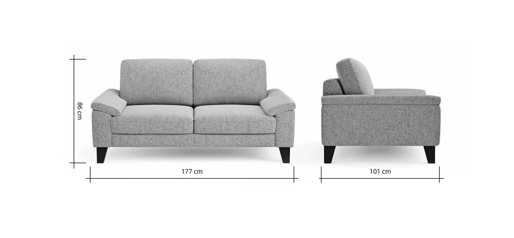 Sofa Oviedo - 2-Sitzer, keine Funktionen, Flachgewebe, Hellgrau