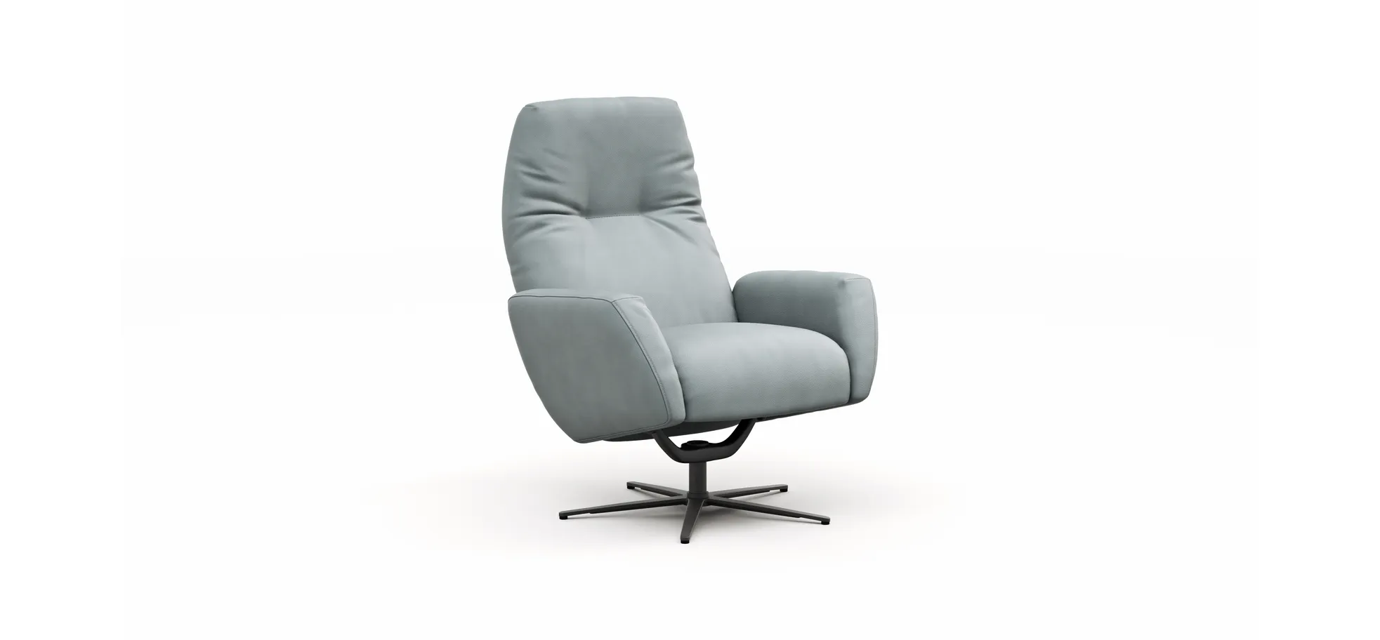 Einzelsessel Terni - Relaxfunktion, Sternfuss, Leder, Hellblau