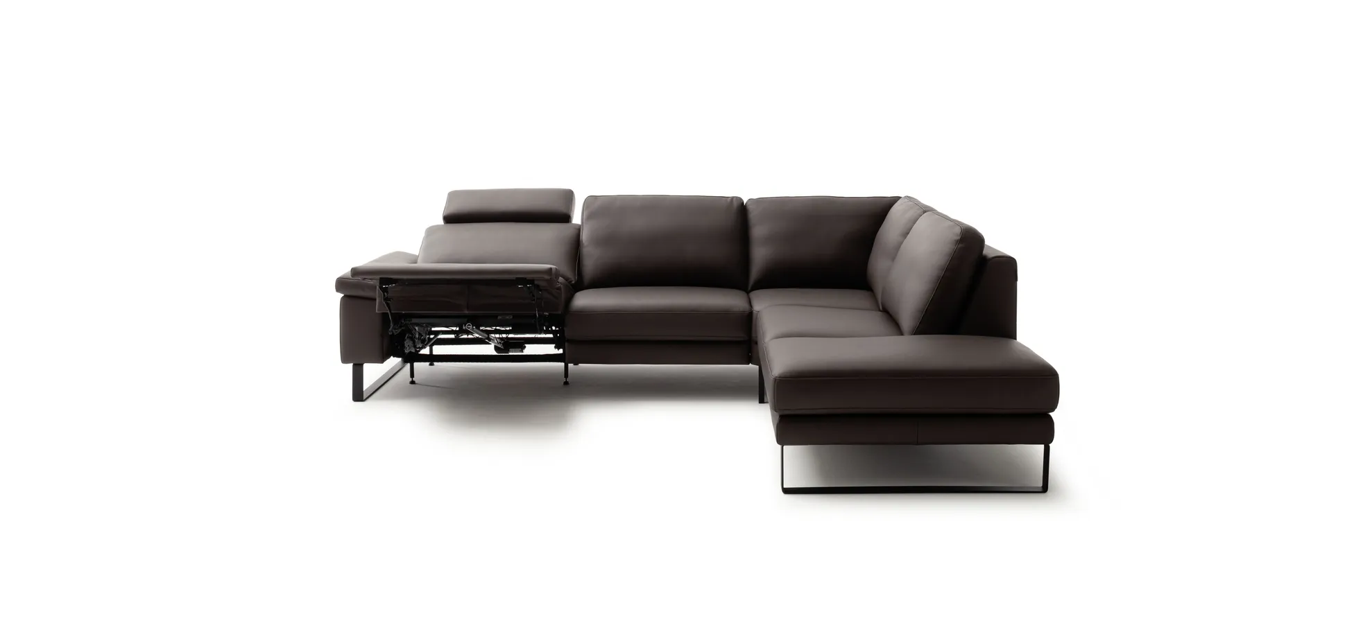 Ecksofa Enna - 3-Sitzer mit Ecke rechts inkl. motorischer Relaxfunktion, Leder, Mocca