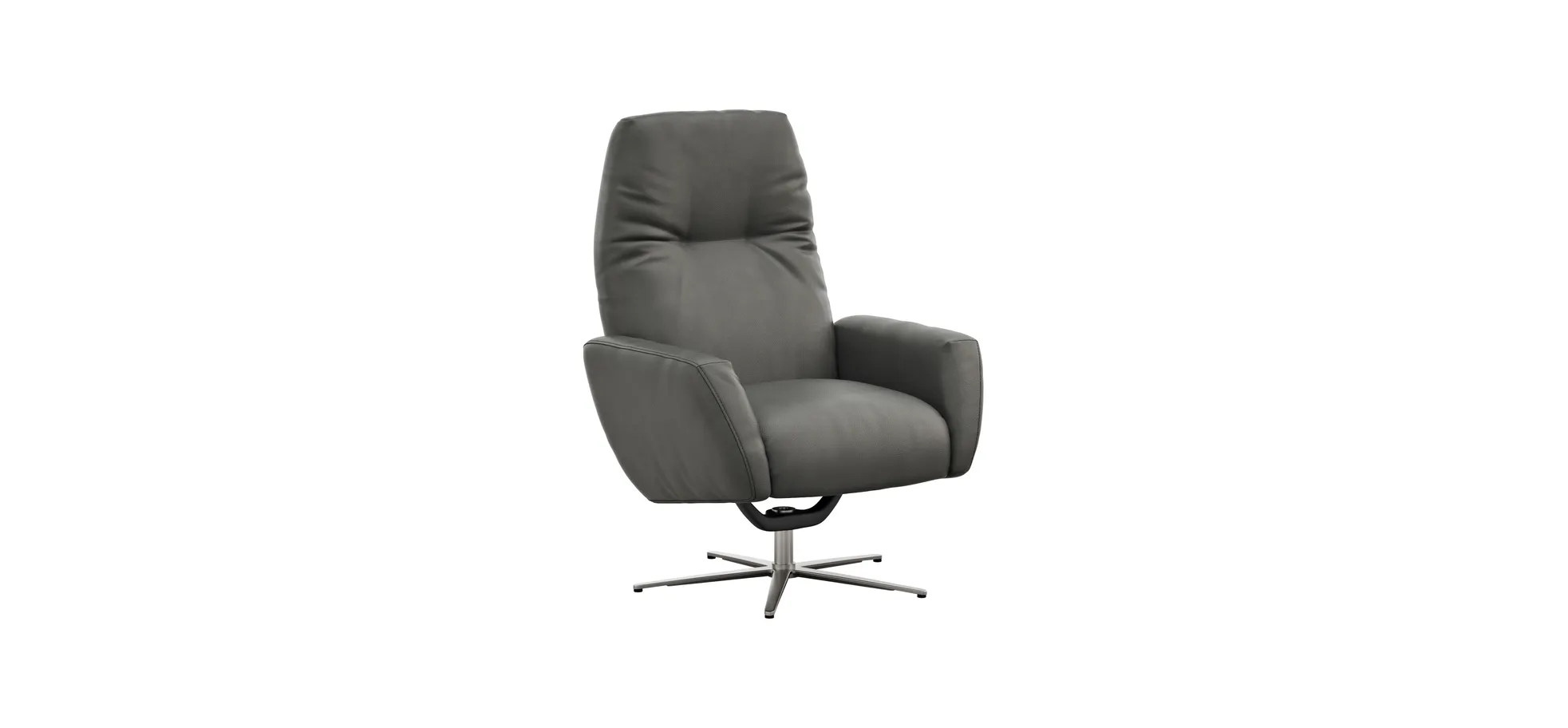 Einzelsessel Terni - Relaxfunktion, Sternfuss, Leder, Grau,  115376