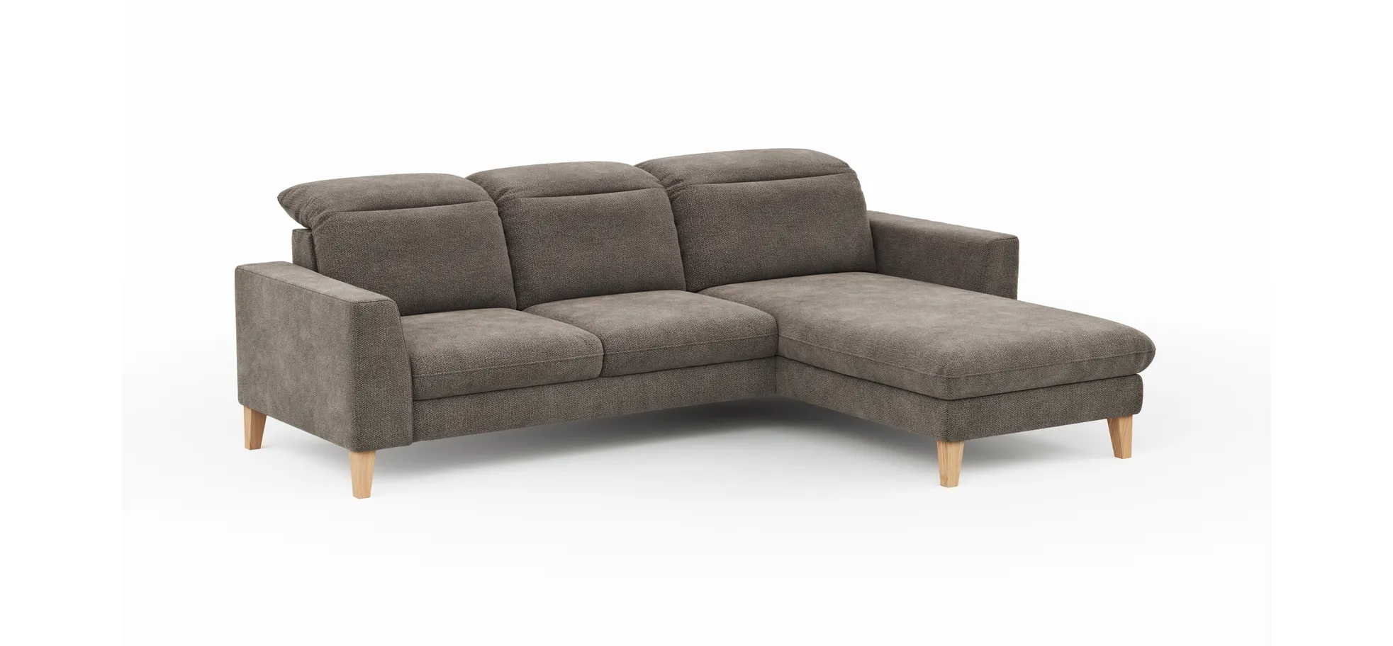 Ecksofa Alegria Plus - 2,5-Sitzer mit Longchair rechts inkl. Kopfteil verstellbar, Stoff, Nougat