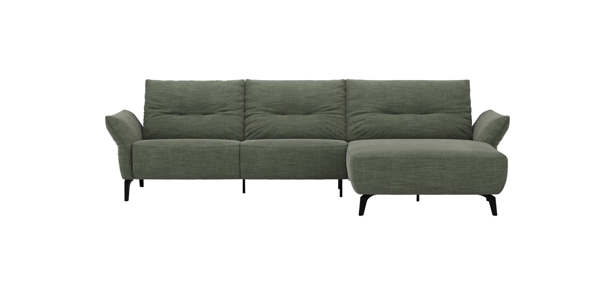 Ecksofa Bahia - 2,5-Sitzer mit Longchair rechts inkl. Armlehne verstellbar, Stoff, Olive 108471