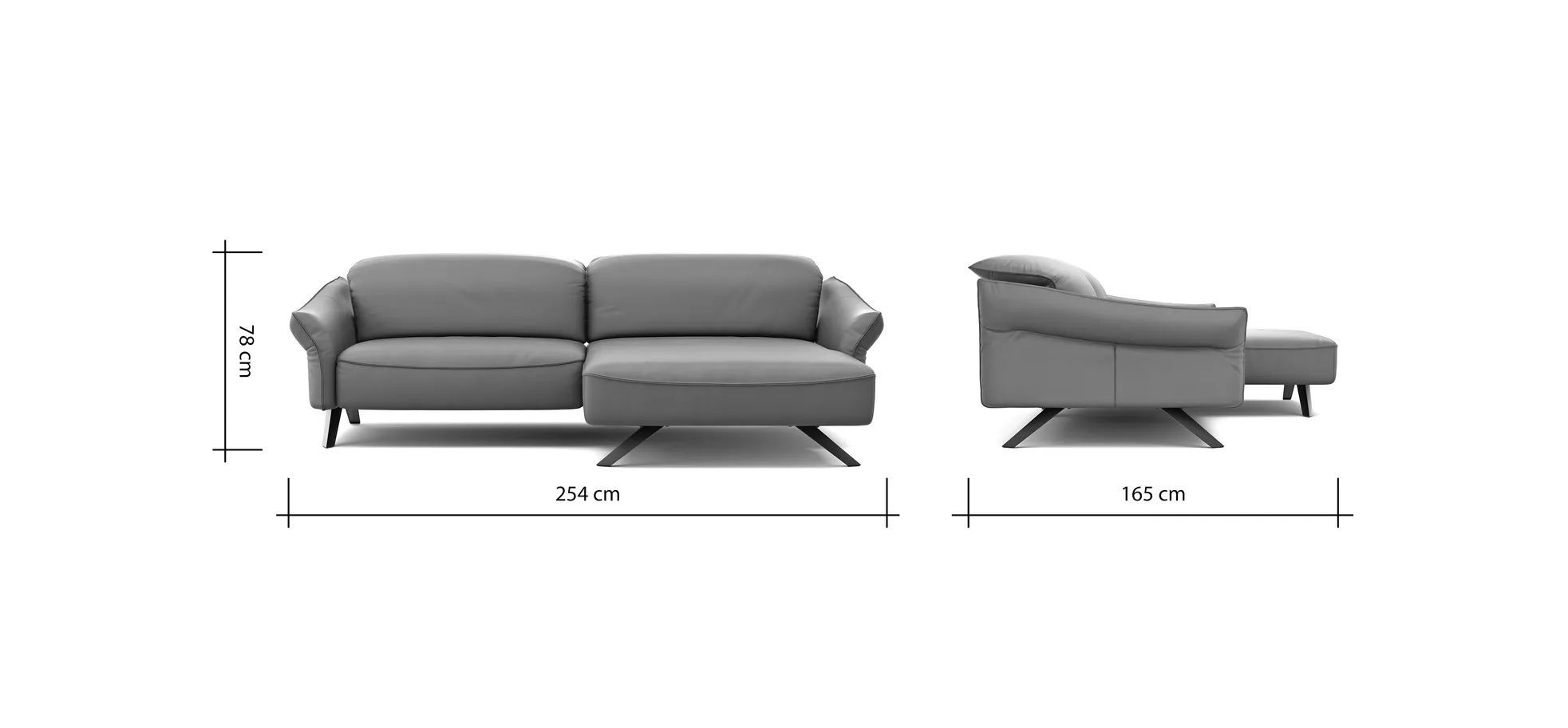 Ecksofa Bormio - 1,5-Sitzer, Longchair rechts, inkl. Kopfteilverstellung, Leder, Weinrot