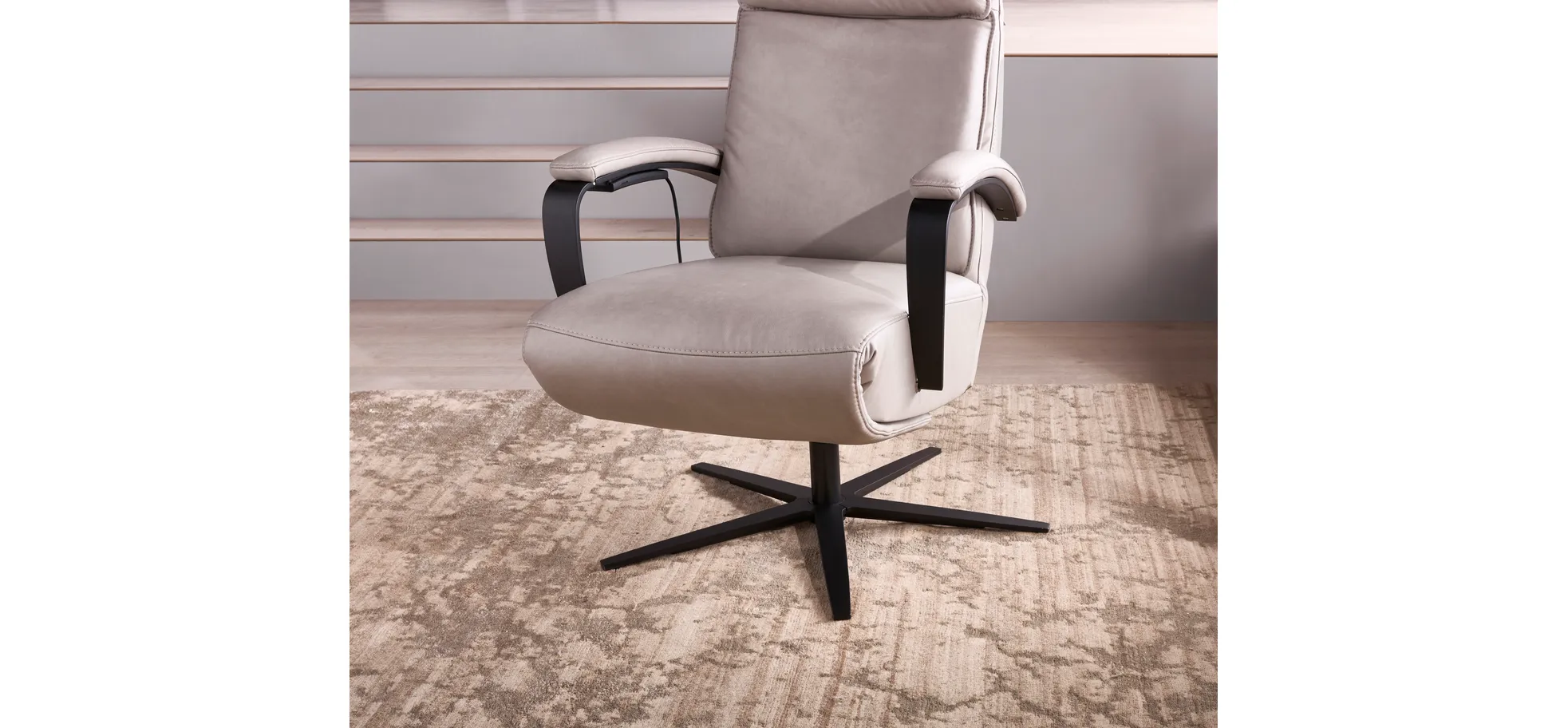 Relaxsessel Avela Relax - Größe L, Kopf-/ Fußteil und Rückenlehne verstellbar, Leder, Steingrau