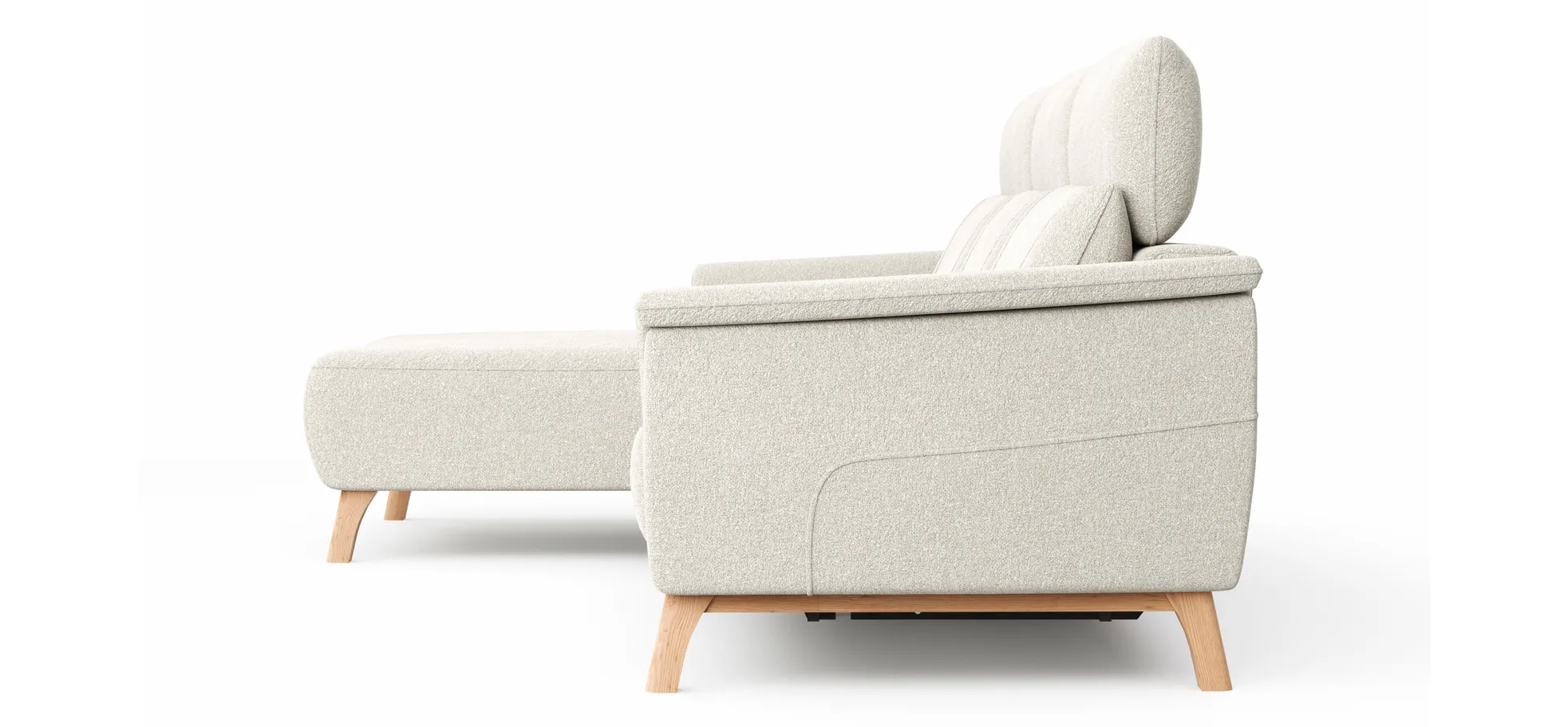 Ecksofa Nevin - Longchair links mit 2-Sitzer rechts, inkl. Relaxfunktion (motorisch) und Kopfpolsterverstellung, Stoff, Weiß