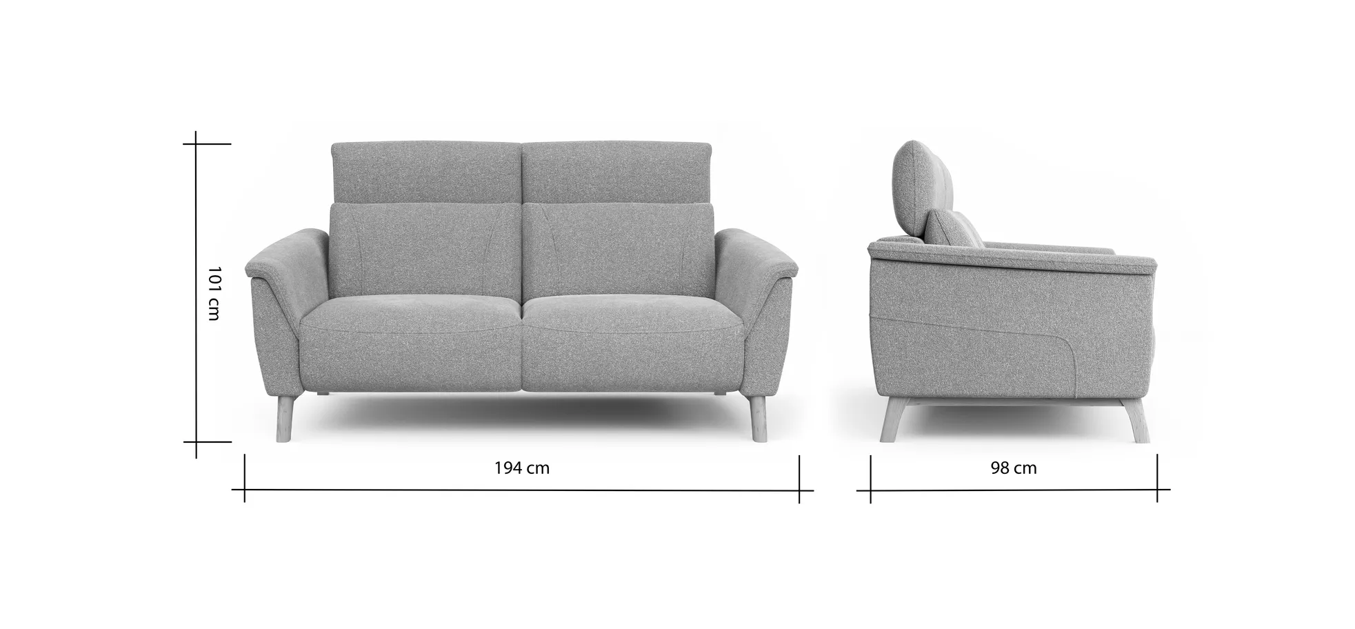 Sofa Nevin - 2,5-Sitzer inkl. Kopfpolsterverstellung, Stoff, Silbergrau
