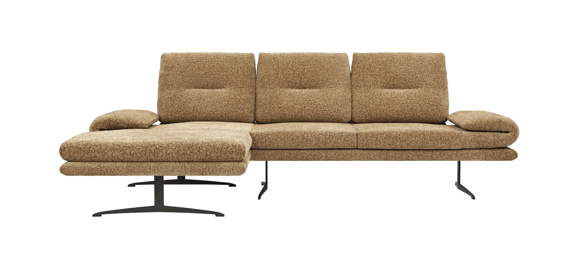 Ecksofa Lucero 2.0 - Longchair mit 2-Sitzer rechts inkl. Sitztiefenverstellung, Drehsitz und Sitztiefe verstellbar, Stoff, Cognac 1291429861