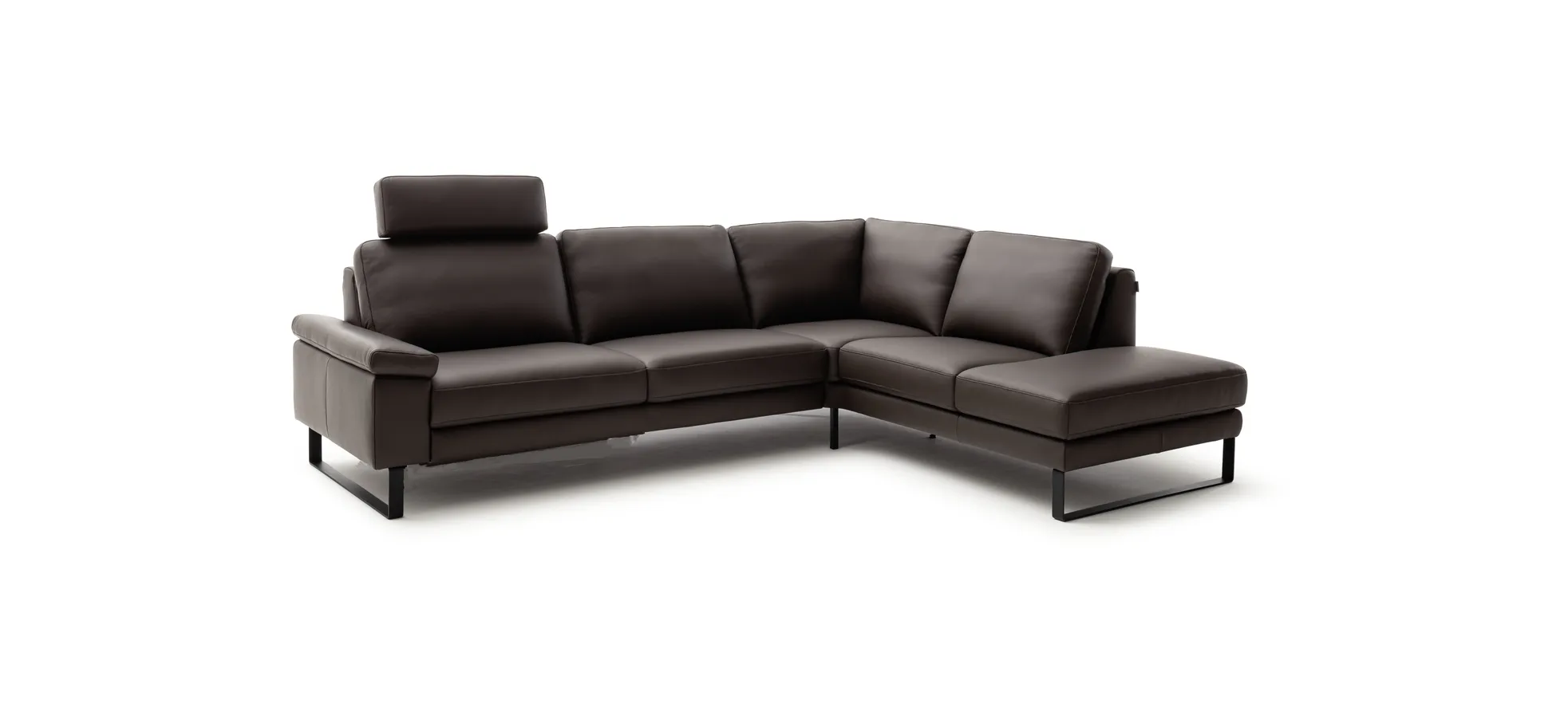Ecksofa Enna - 3-Sitzer mit Ecke rechts, Leder Mocca