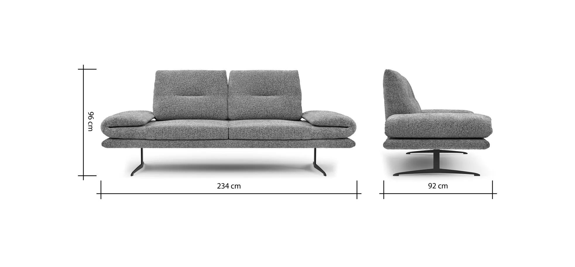 Sofa Lucero 2.0 - 2,5-Sitzer inkl. Rückenlehne verstellbar, Stoff, Cognac
