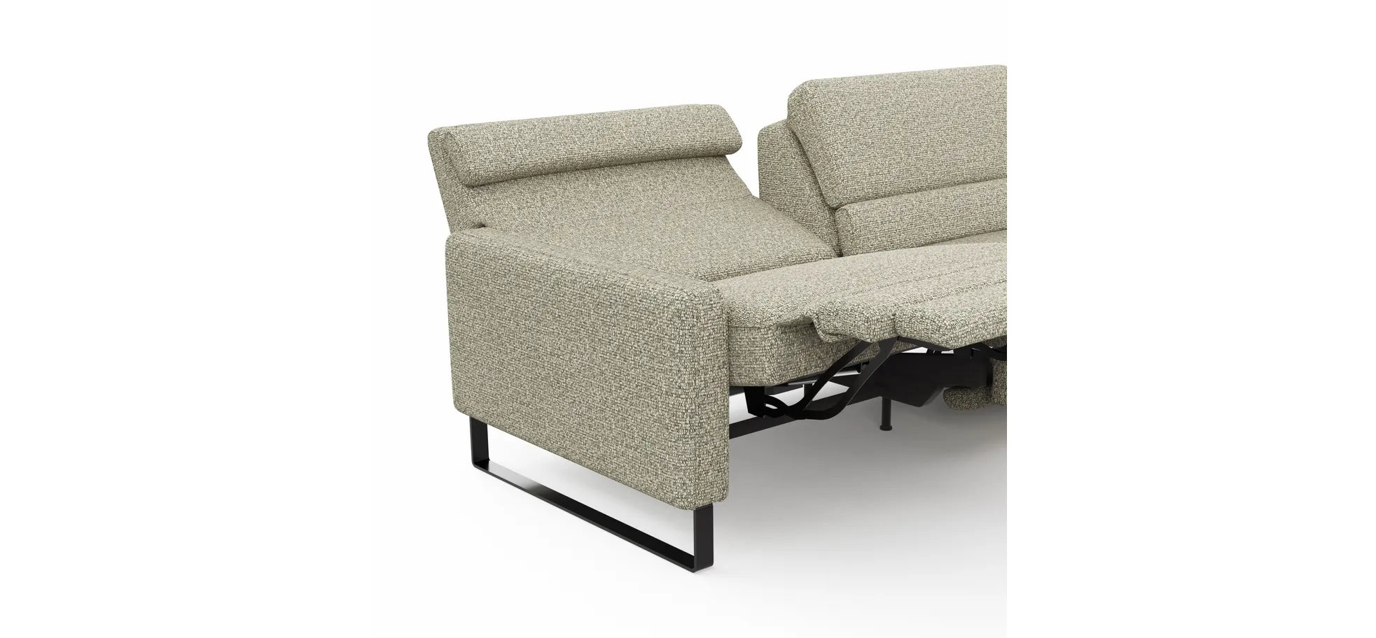 Ecksofa Valera - 3-Sitzer mit Longchair rechts inkl. Rückenlehne verstellbar und Relaxfunktion motorisch, Stoff, Limone