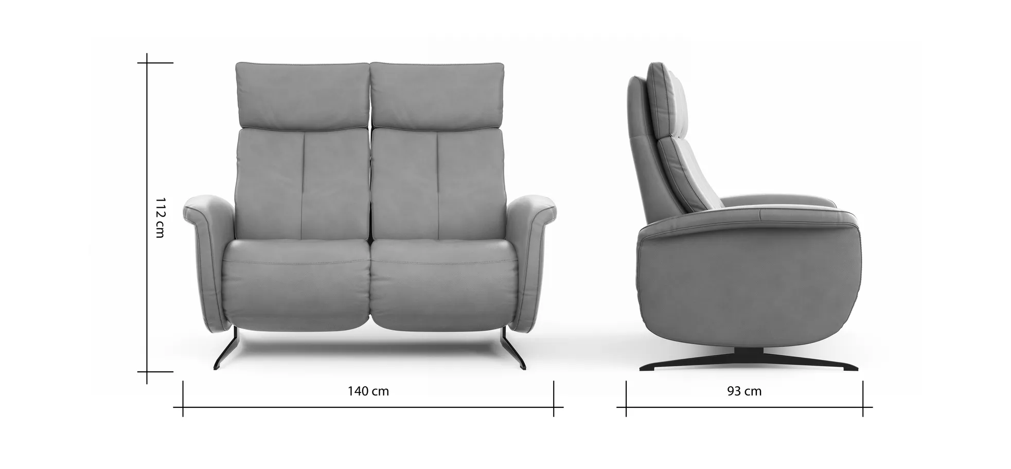 Sofa Sitz.Konzept Sofa - 2-Sitzer inkl. Kopfteilverstellung, Leder, Cognac