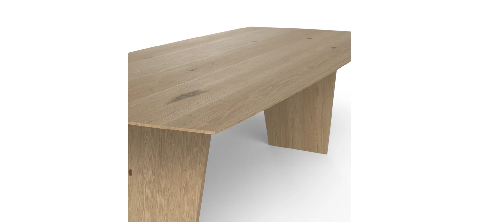 Esstisch 3100 - LB ca. 220x100 cm, Asteiche Bianco massiv, Holzwange