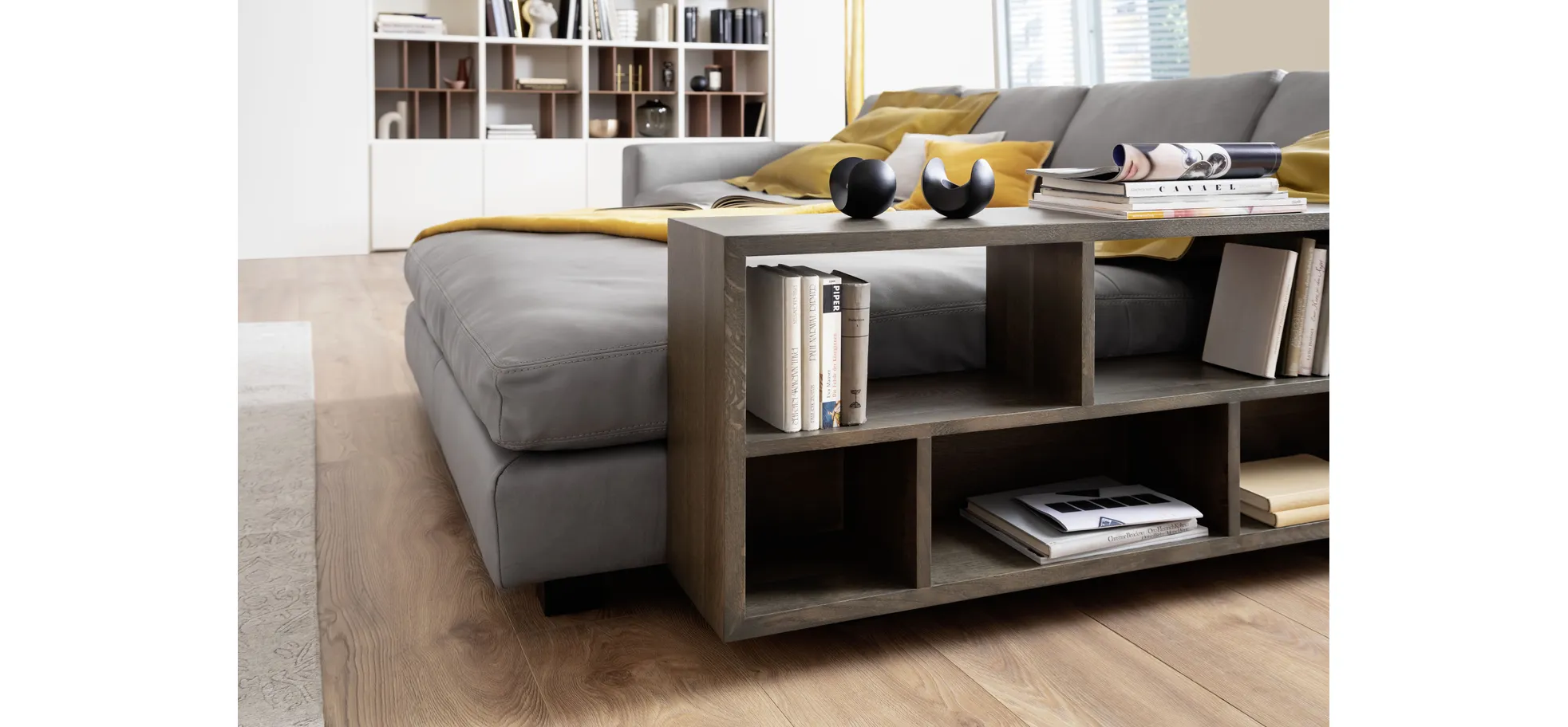 Ecksofa Aprino 1 - 2,5-Sitzer mit Longchair rechts, Leder, Grau