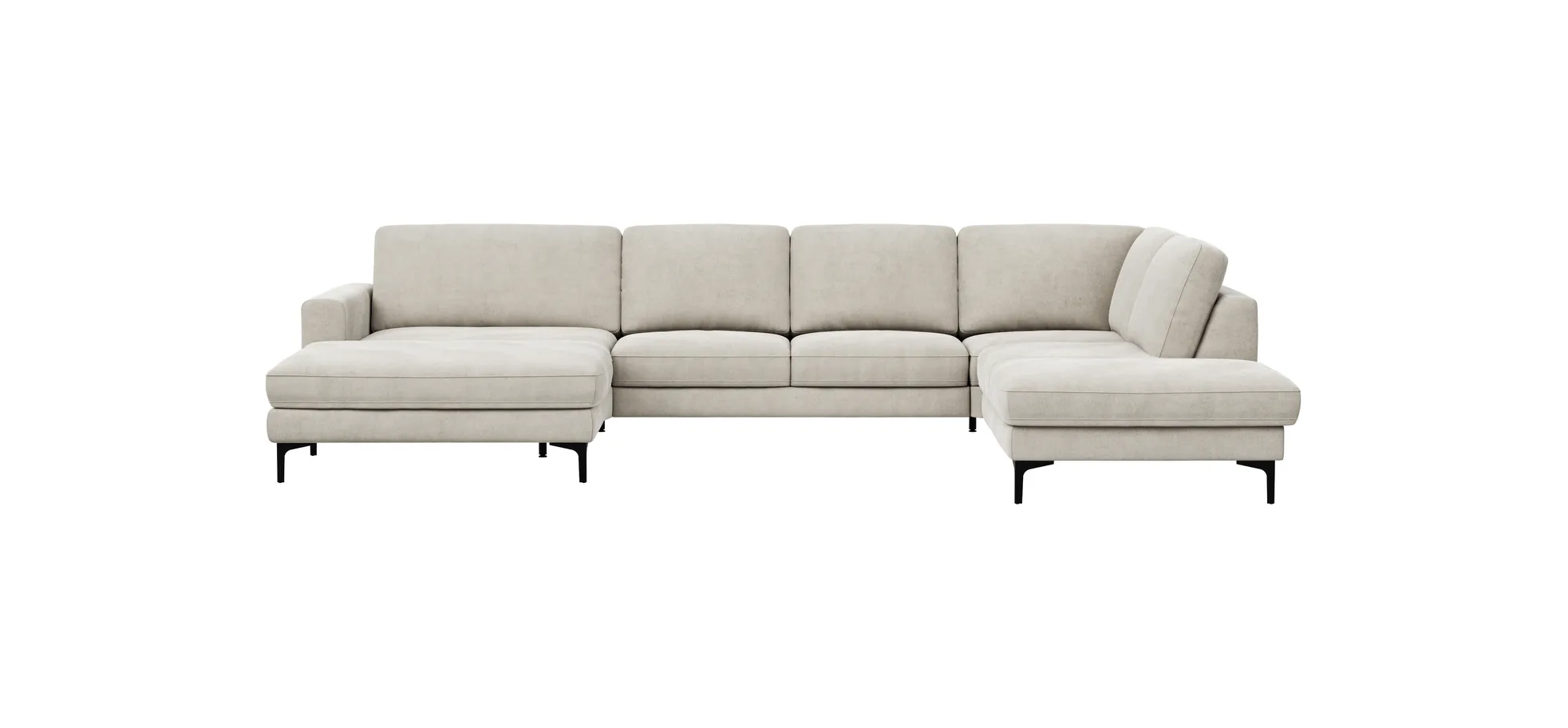 Wohnlandschaft Oviedo - Longchair links mit 2-Sitzer und Ecke rechts, Stoff, Natur 102367