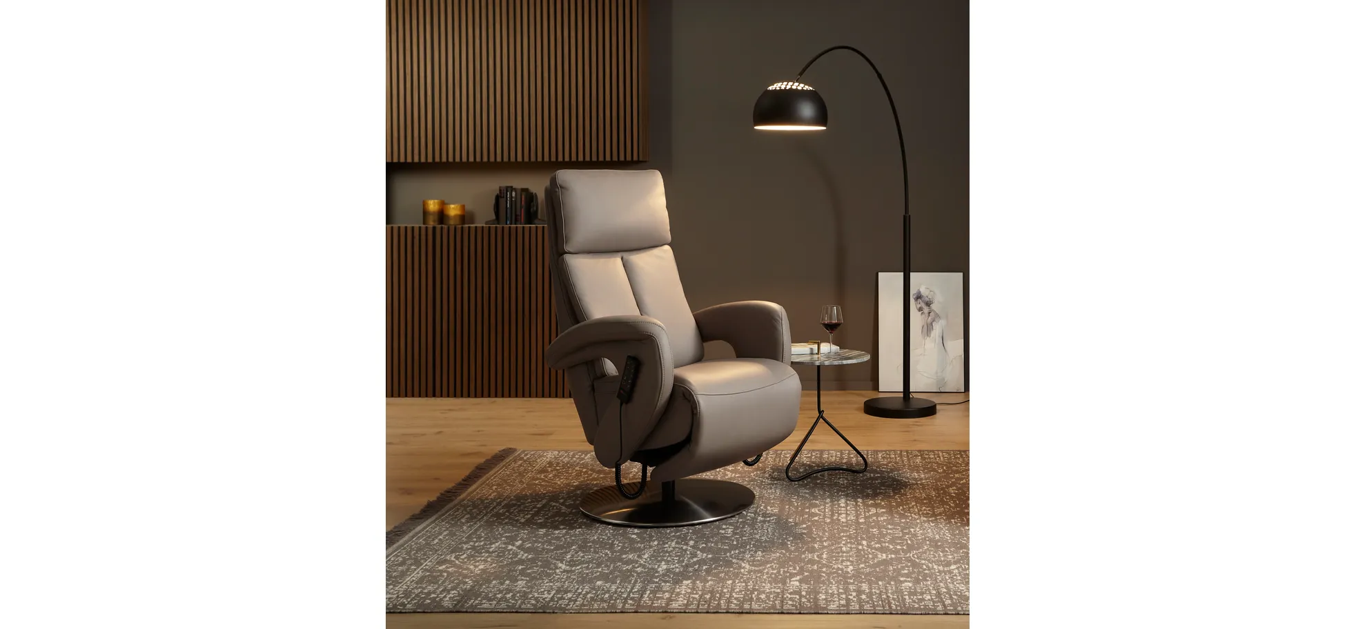 Relaxsessel Sitz.Konzept 4.0 - Größe XL, Fußteil/Kopfteil und Rückenlehne verstellbar (motorisch) mit Aufstehhilfe, Leder, Grau