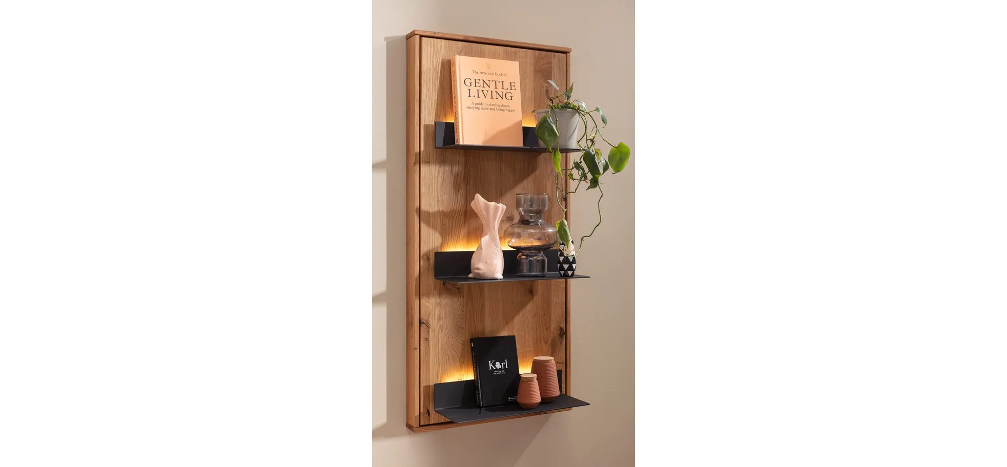 Wohnwand Fibra - inkl. Beleuchtung, Asteiche teilmassiv, natur, geölt