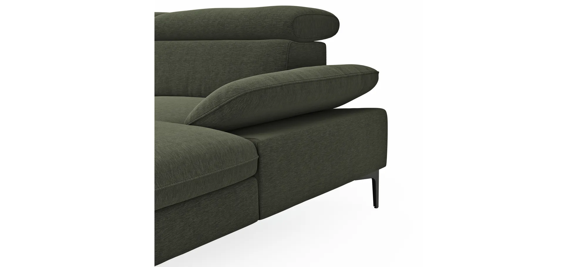 Ecksofa Felipa - 2,5-Sitzer mit Longchair rechts inkl. Armlehne verstellbar und Rückenlehne/Sitztiefe verstellbar (motorisch), Stoff, Dunkelgrün