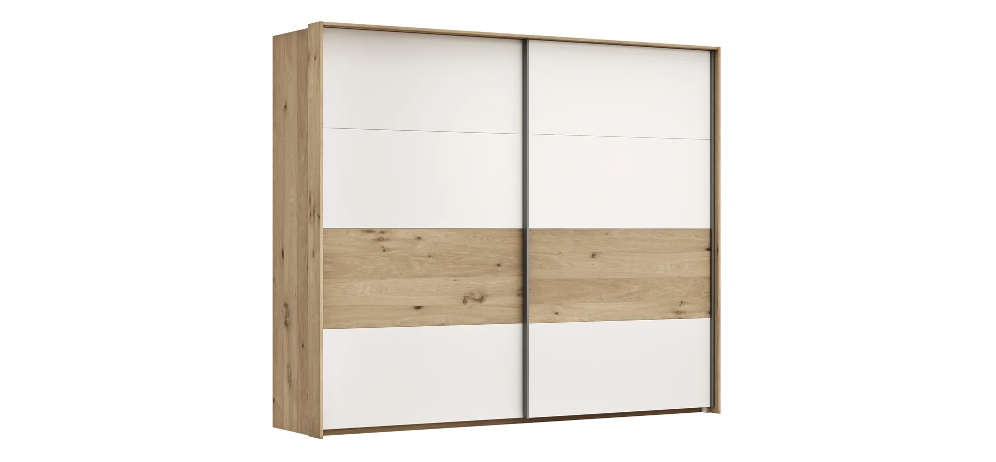 Schwebetürenschrank Viana - B ca. 248 cm, Furnier, Balkeneiche, Weiß 106165