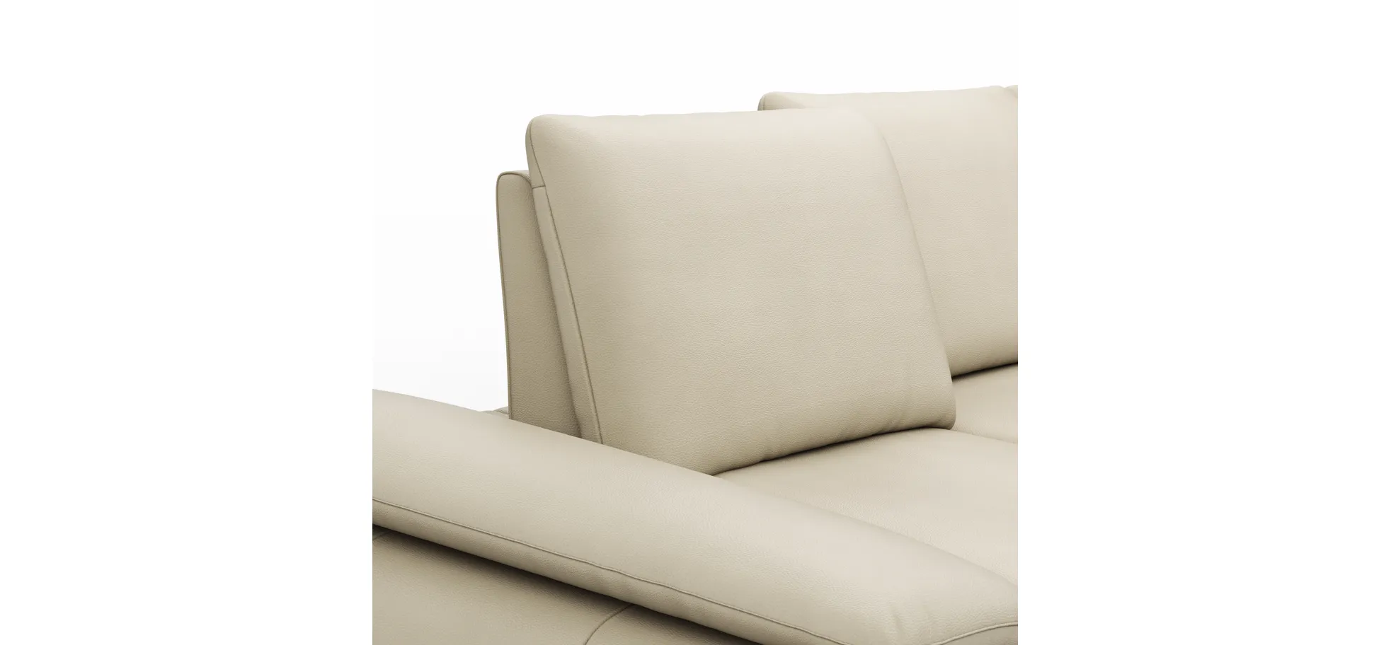 Ecksofa Collina - 2,5-Sitzer, Longchair rechts, inklusive Kopfstütze, Leder, Ecru