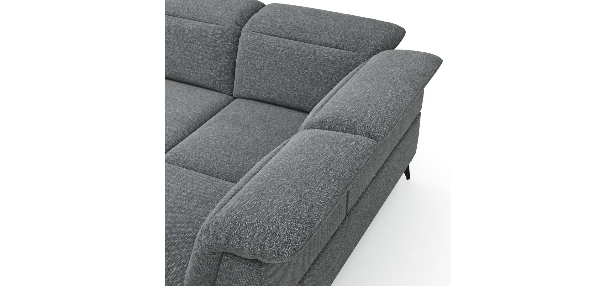Ecksofa Alegria - 2,5-Sitzer mit Ecke rechts inkl. Schlaffunktion und Kopfteil/ Armteil/ Sitztiefe verstellbar, Stoff, Graublau