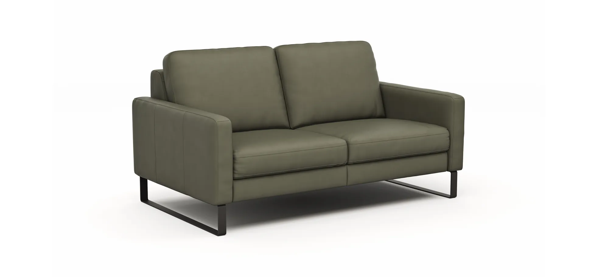 Sofa Enna - 2,5-Sitzer, Armlehne A, Leder, Olive, Kufe, Schwarz