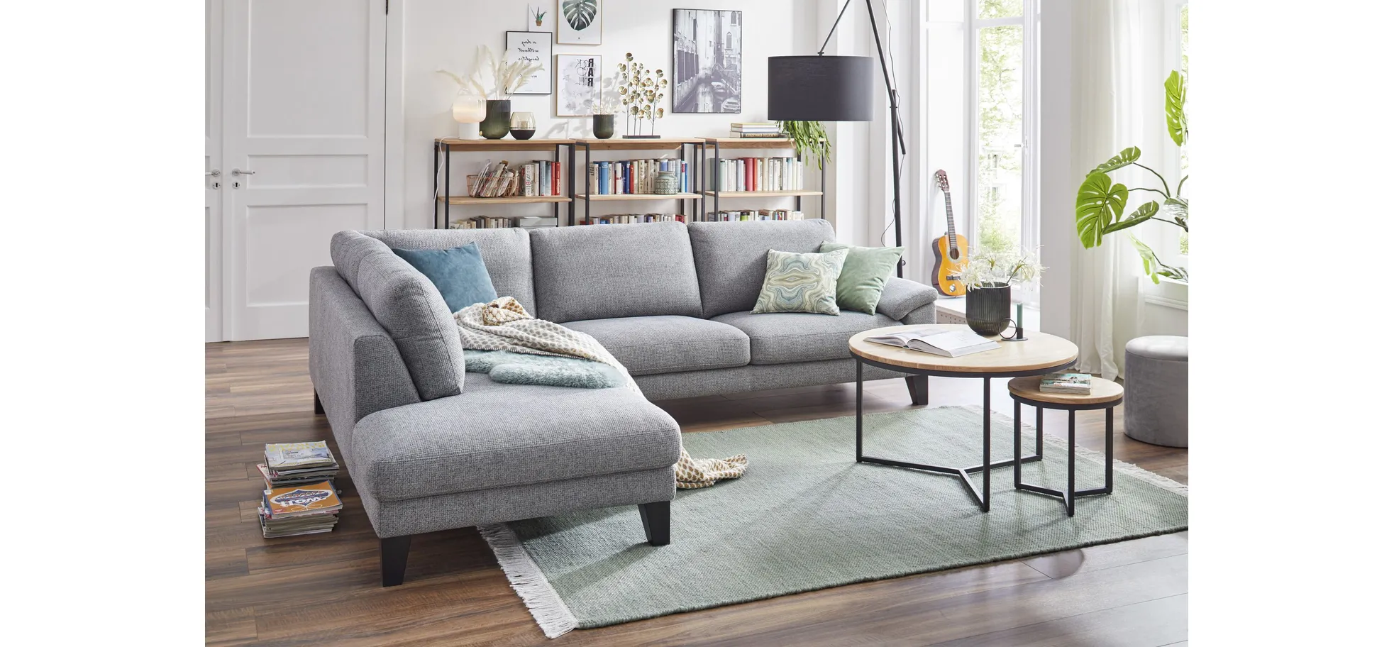 Ecksofa Oviedo - Ecke links mit 2,5-Sitzer, Stoff, Grau