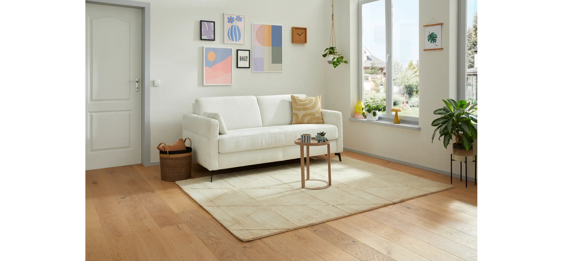 Schlafsofa Laredo - 2,5-Sitzer inkl. Schlaffunktion, Stoff, Offwhite