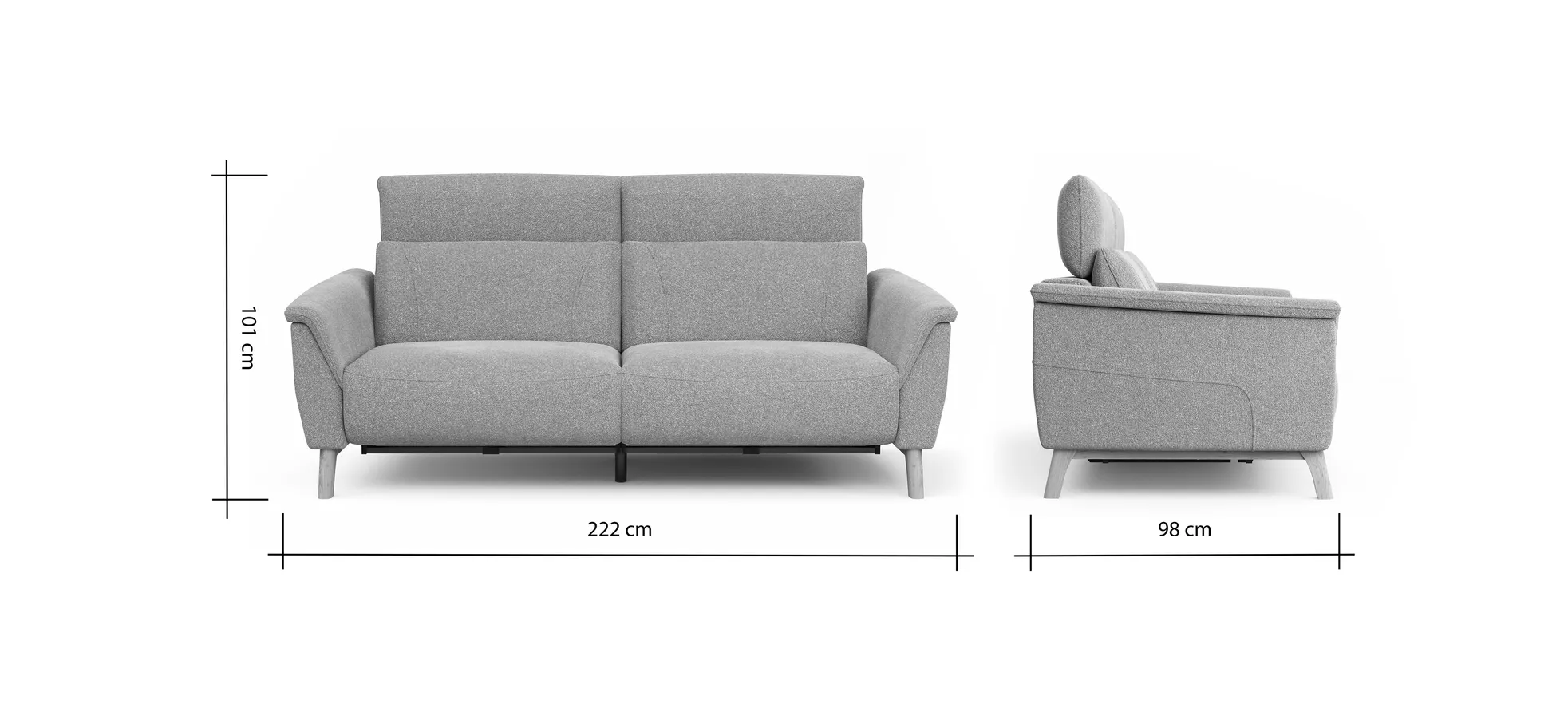 Sofa Nevin - 3-Sitzer, inkl. Relaxfunktion und Kopfteilverstellung (motorisch), Stoff, Silbergrau 