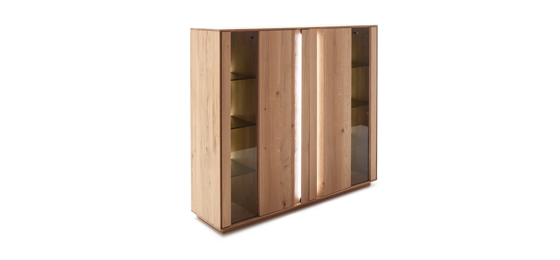Highboard Due Viso - inkl. Beleuchtung, BHT ca. 153x135x40 cm , Wildeiche Roheffekt, geölt 200401