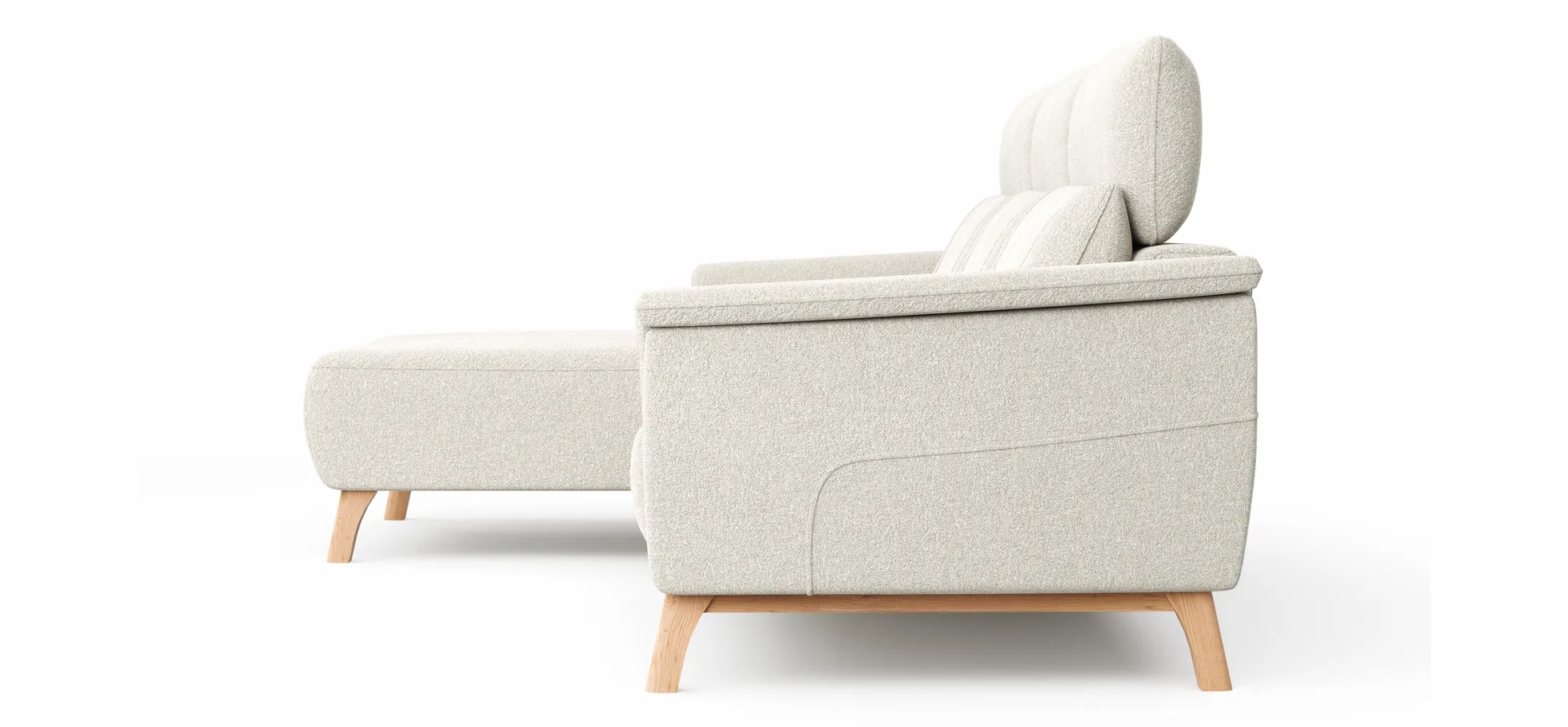 Ecksofa Nevin - Longchair links mit 2-Sitzer rechts, inkl. Kopfpolsterverstellung, Stoff, Weiß