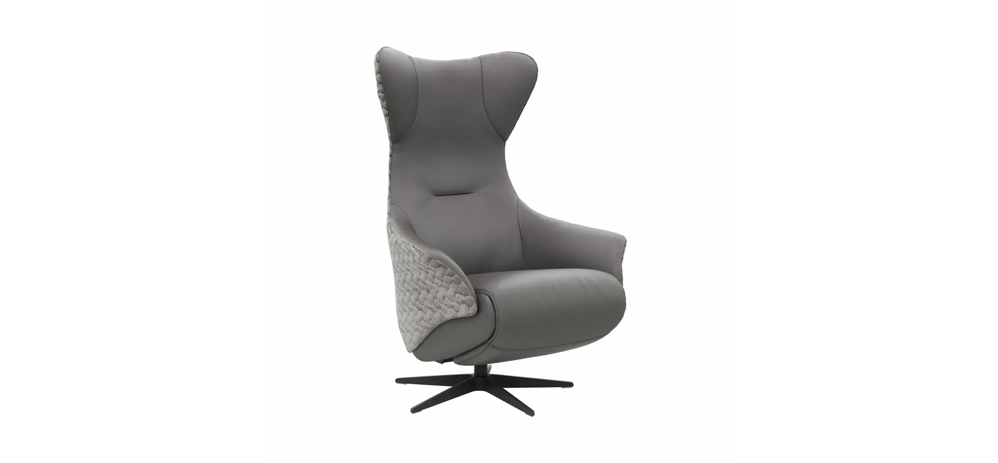 Relaxsessel Follina - Relaxfunktion (motorisch), Leder, Stoff, Grau 143402