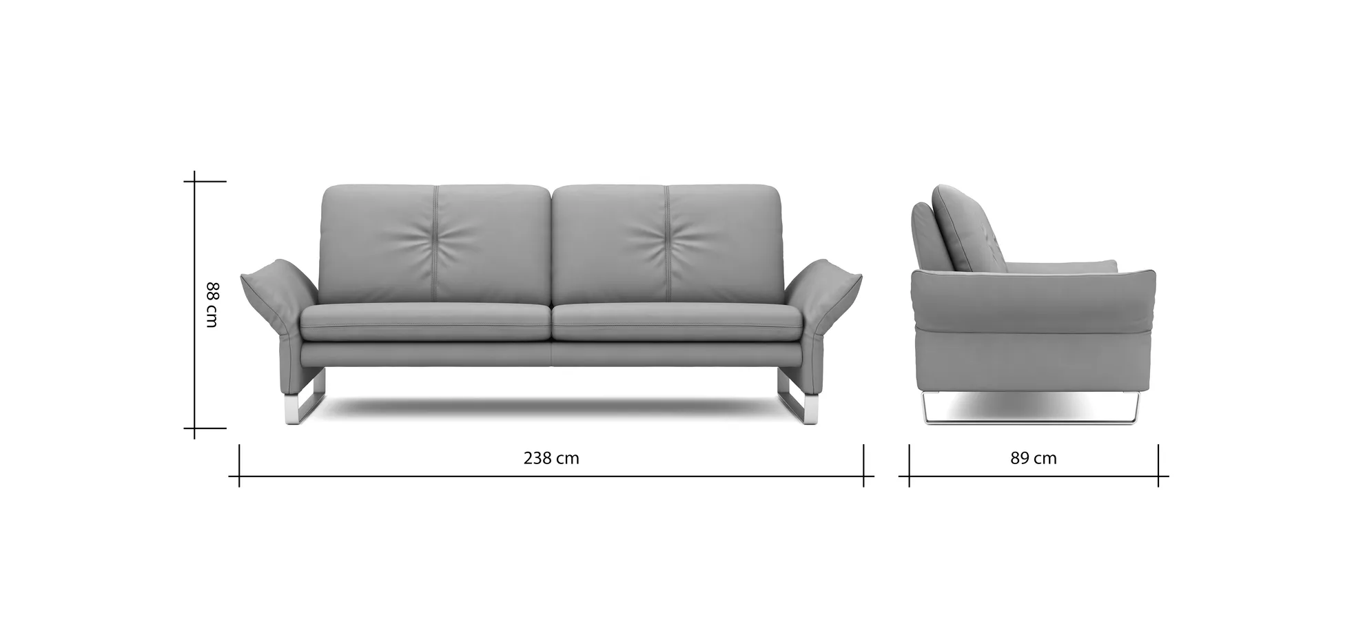 Sofa Tenero - 3-Sitzer inkl. Armlehne verstellbar, Leder, Anthrazit