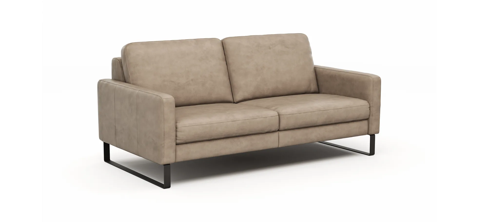 Sofa Enna - 3-Sitzer, Armlehne A, Leder, Taupe, Kufe, Schwarz
