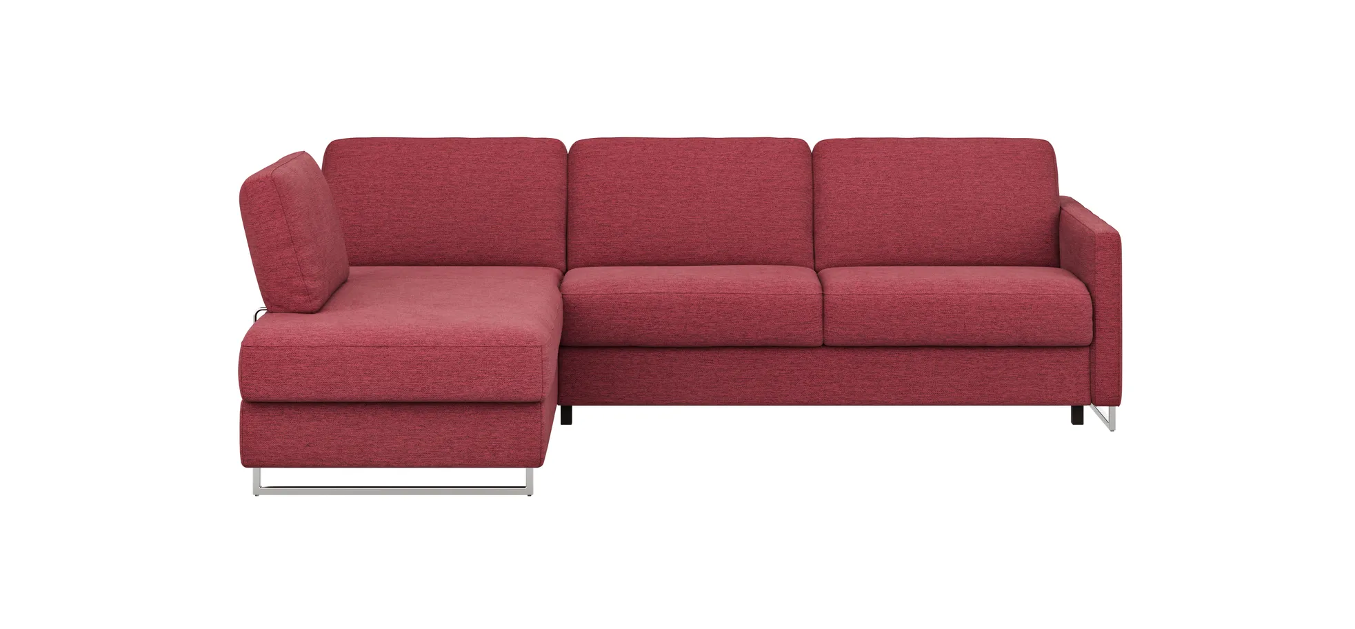 Ecksofa Nuoro - Longchair links mit 2-Sitzer inkl. Schlaffunktion und Bettkasten, Stoff, Rubin 130857