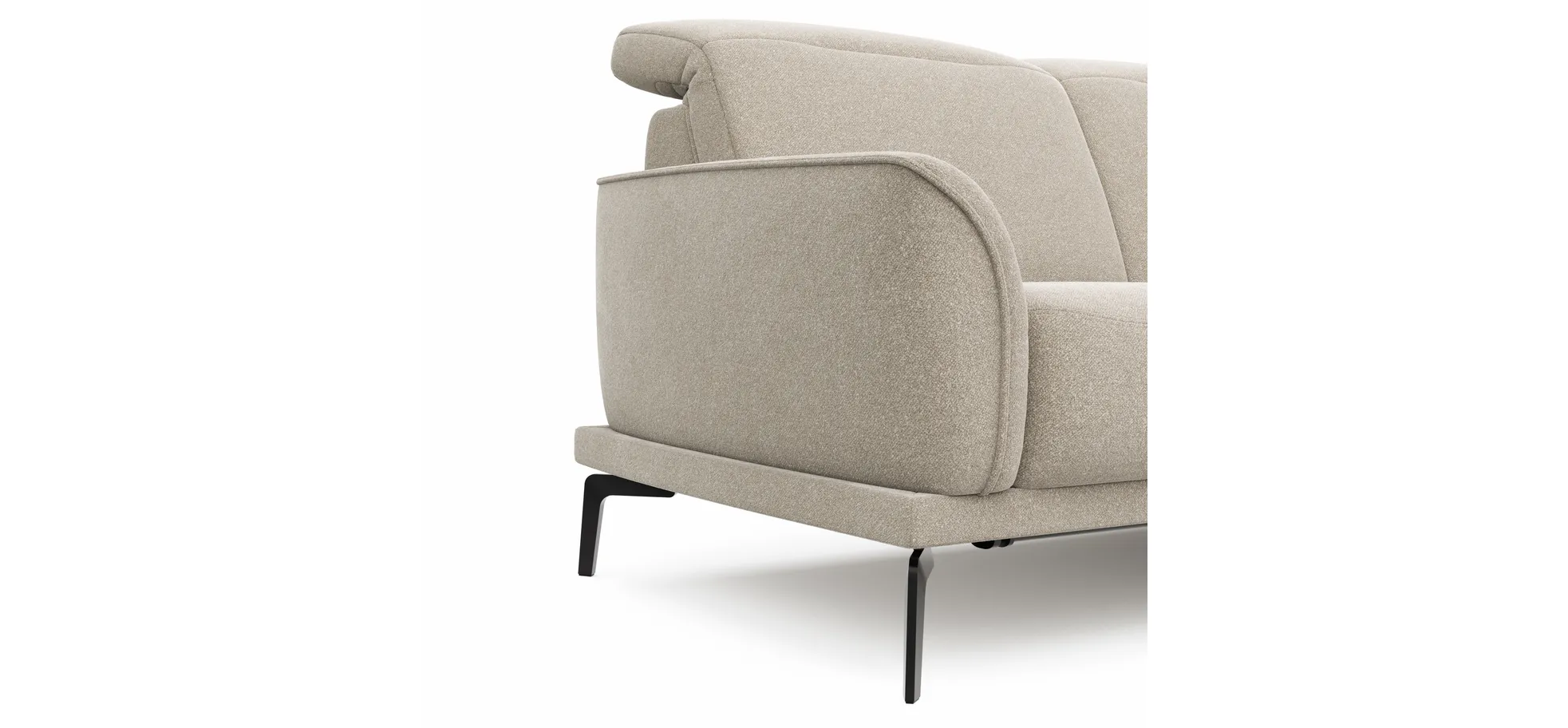 Ecksofa Amadena - 2-Sitzer mit Ecke rechts inkl. Relaxfunktion motorisch, Sitzvorzug und Kopfteilverstellung, Stoff, Creme