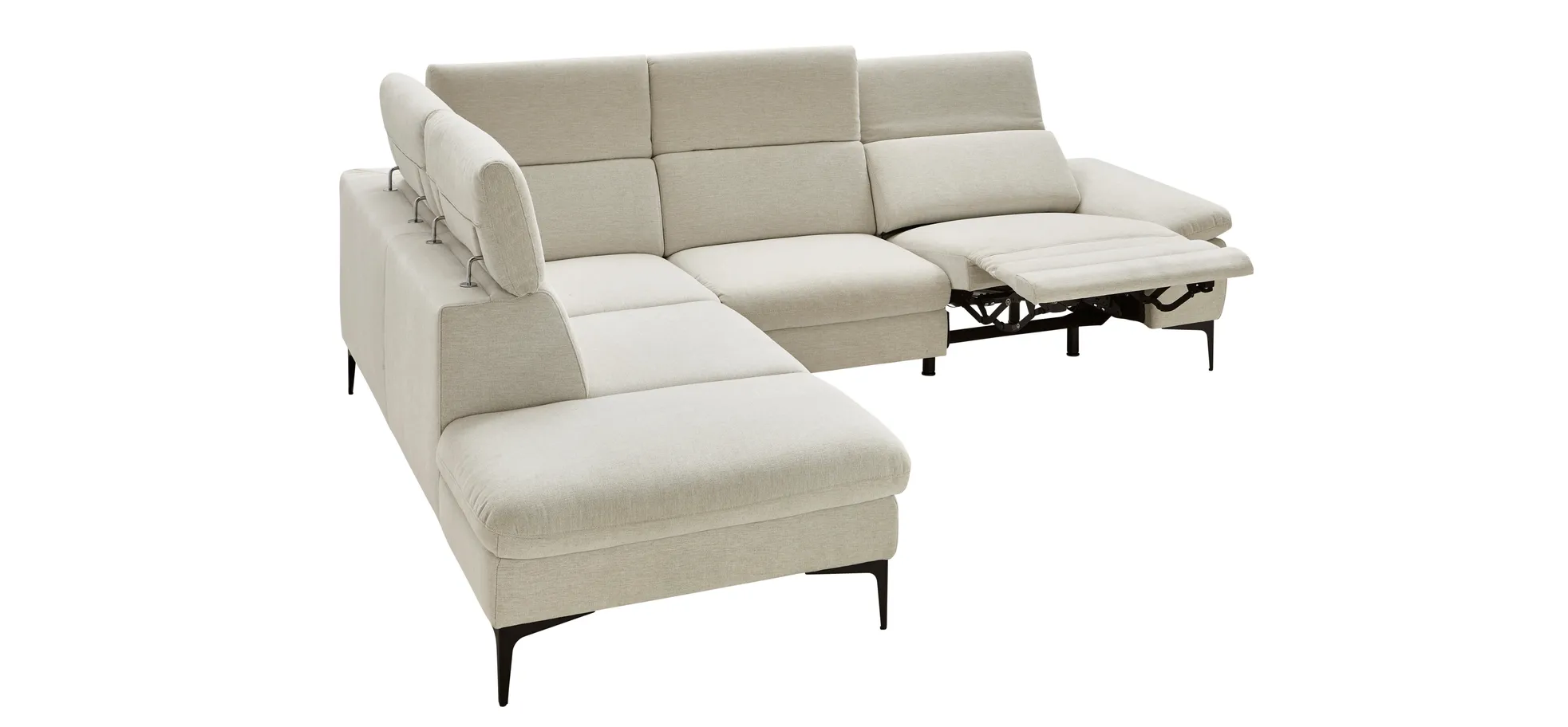 Ecksofa Felipa - Ecke links mit 2,5-Sitzer inkl. Relaxfunktion (motorisch) und Kopfteil verstellbar, Stoff, Natur 104562