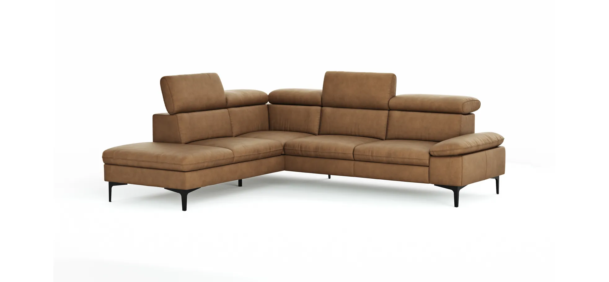 Ecksofa Felipa - Ecke links mit 2,5-Sitzer inkl. Kopfteil verstellbar, Leder, Cognac